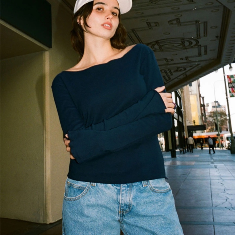 Brandy Melville John Galt Lettuce Edge Bell Sleeve Long Sleeve Top